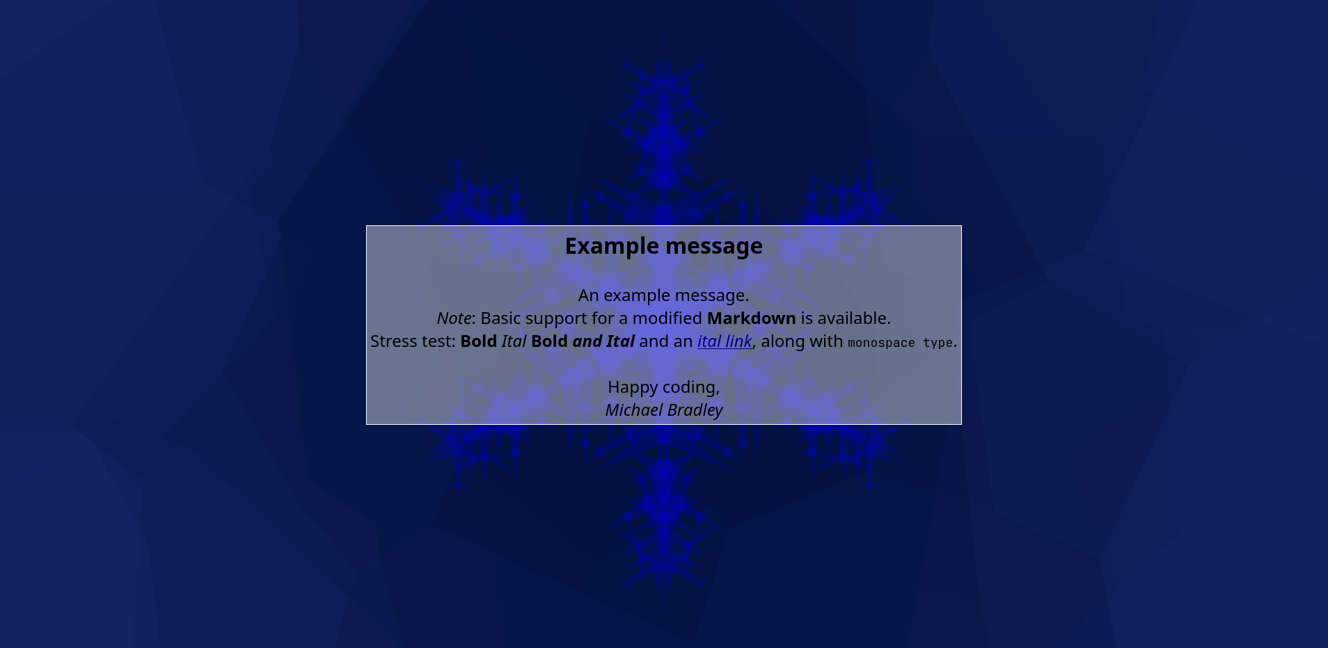Screenshot of an example holiday card